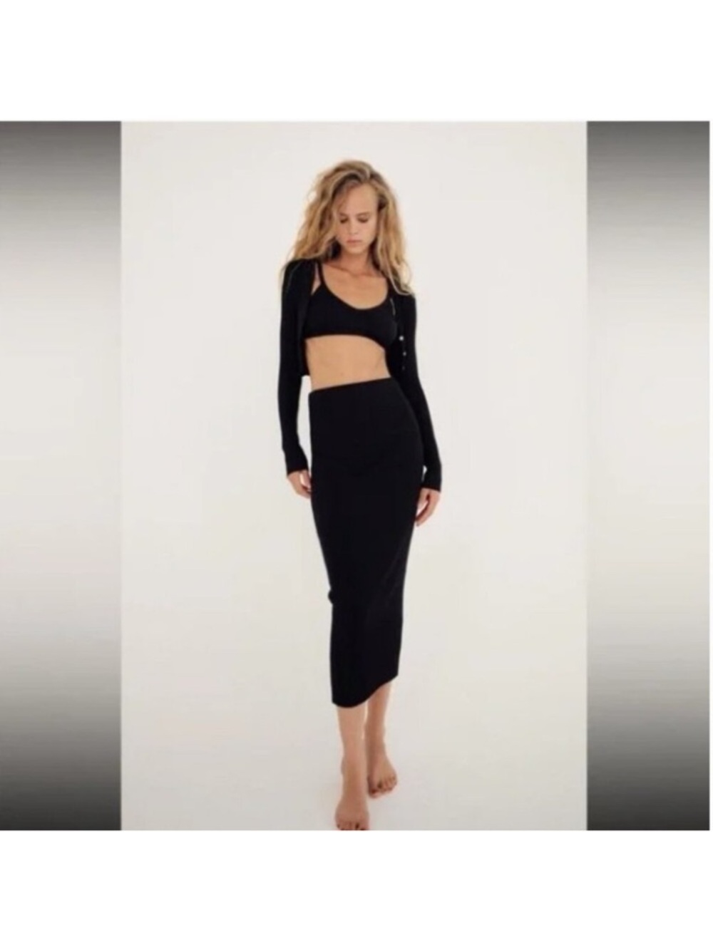 Zara Knit Black Midi Pencil Skirt